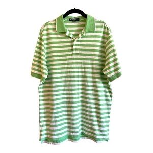 CREMIEUX, MENS, SHORT SLEEVE, POLO SHIRT. GREEN & WHITE STRIPE. SIZE M